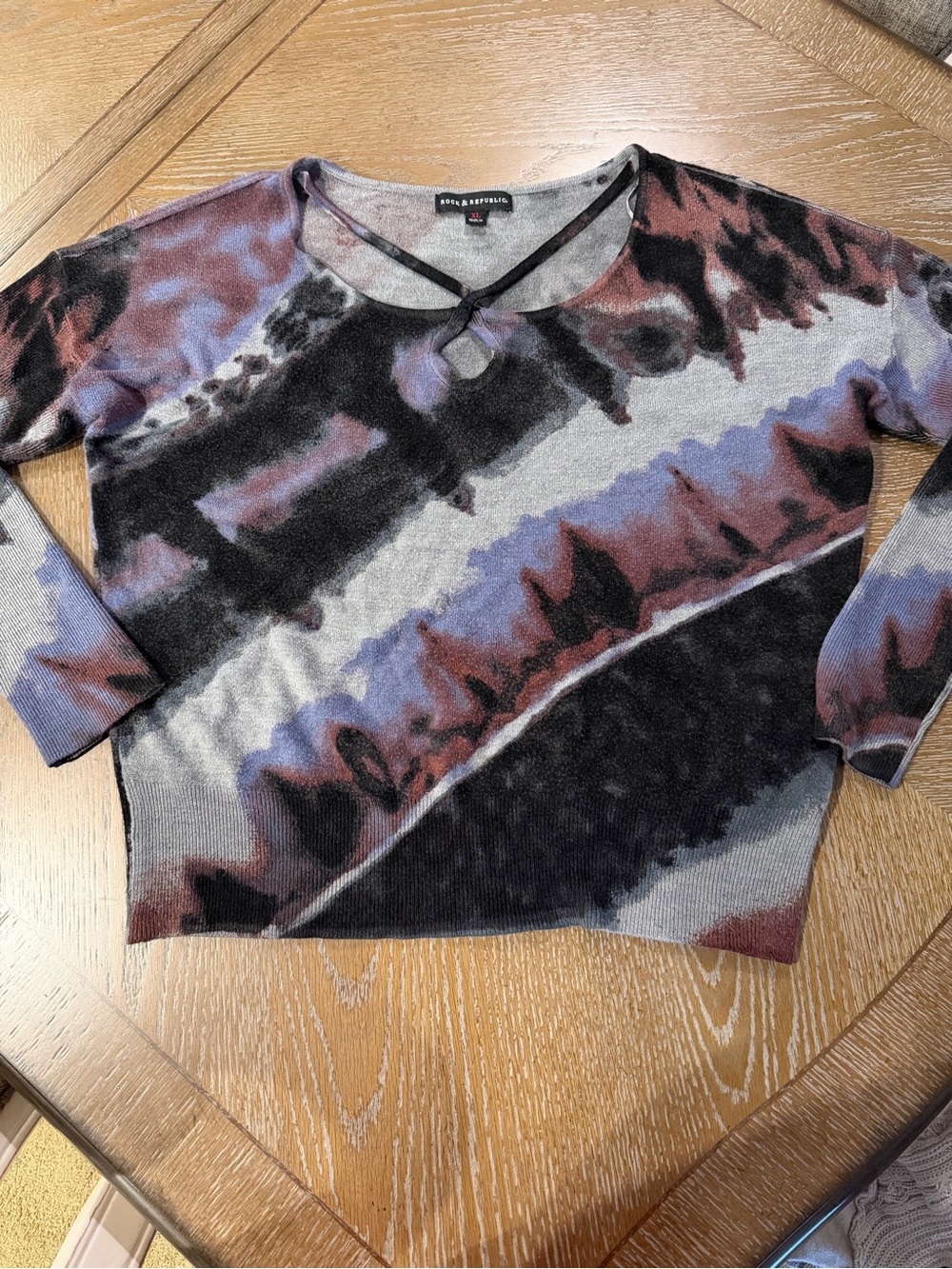 Rock & Republic Abstract Stripe Knit Pullover - Black, Purple, Brown -size XL